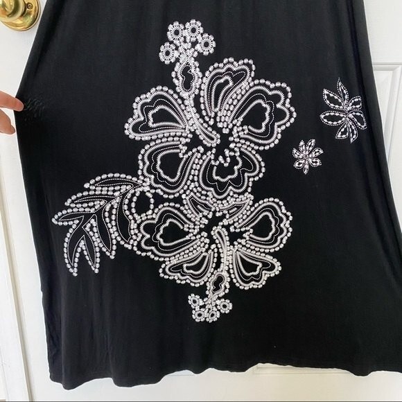 Black Floral Hawaiian Maxi Dress Womens Small White Flowers Cover-up - Picture 8 of 11